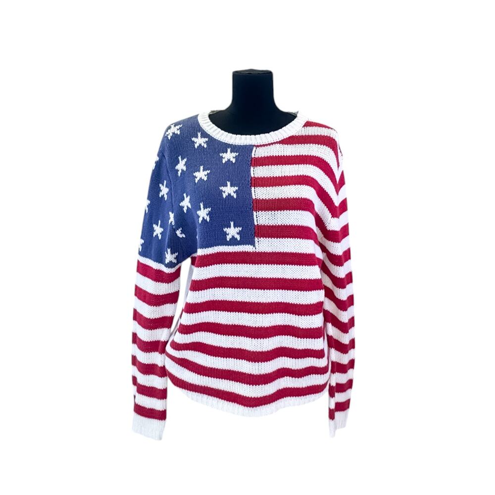 Grayson Threads American Flag Crew Neck Knit Sweater Women's Large